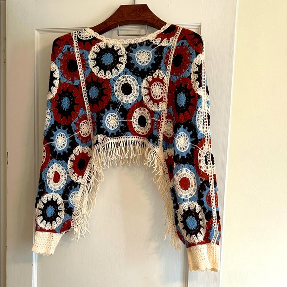 Crotchet Granny Square poncho style topper. Crop length.  NWOT. - Picture 1 of 4